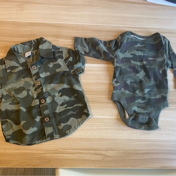 Old Navy Other - Set lot 2 old navy baby boy camo button shirt onsie sleeper camouflage 0-3m